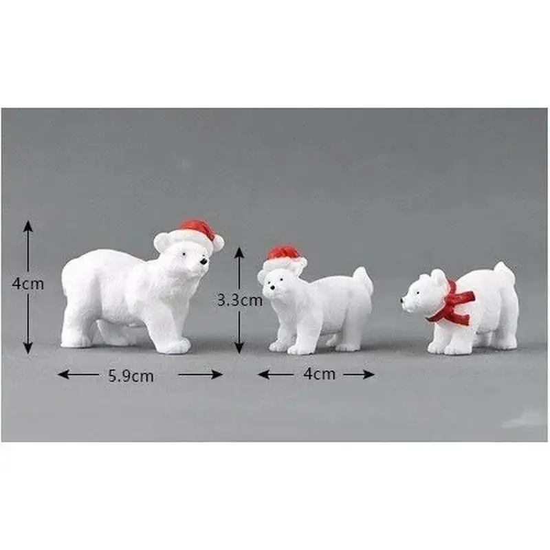 New 3 Pcs/Set Animal Miniature Christmas Polar Bear Figurines Garden Micro Snow Landscape DIY Accessories Cute Decoration Crafts