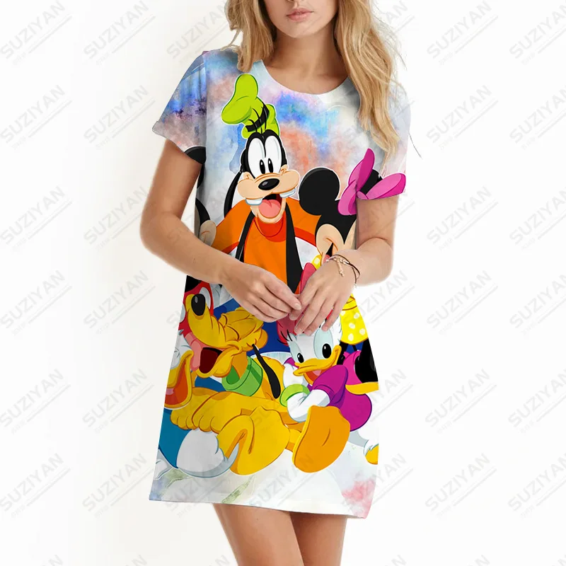 

Summer Disney Printed Short Sleeve Sexy Party Dresses Loose Tee Tops Beach Dresses For Womens Mini Loose Dress Women's Skirt