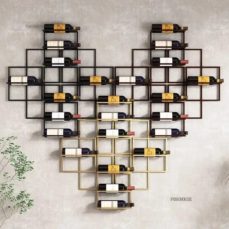 Designer Decor Showcase European Metal Wall Wine Rack Drink Shelf Light Luxury Red Wine Cabinet Display Cabinet Bar Furniture