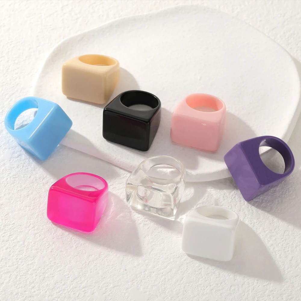 TAAICIU Colorful Geometric Large Square Resin Ring Y2K Trendy Girl Ring Fashion Jewelry