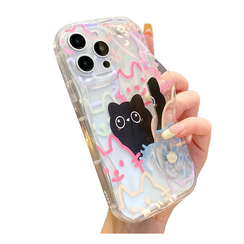 Colorful Cat Wrist Strap Phone Holder Case