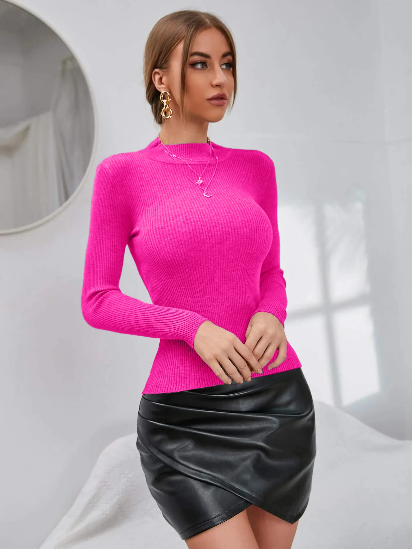 On Slae Autumn Winter Women Knitted Long Sleeve Pull Turtleneck