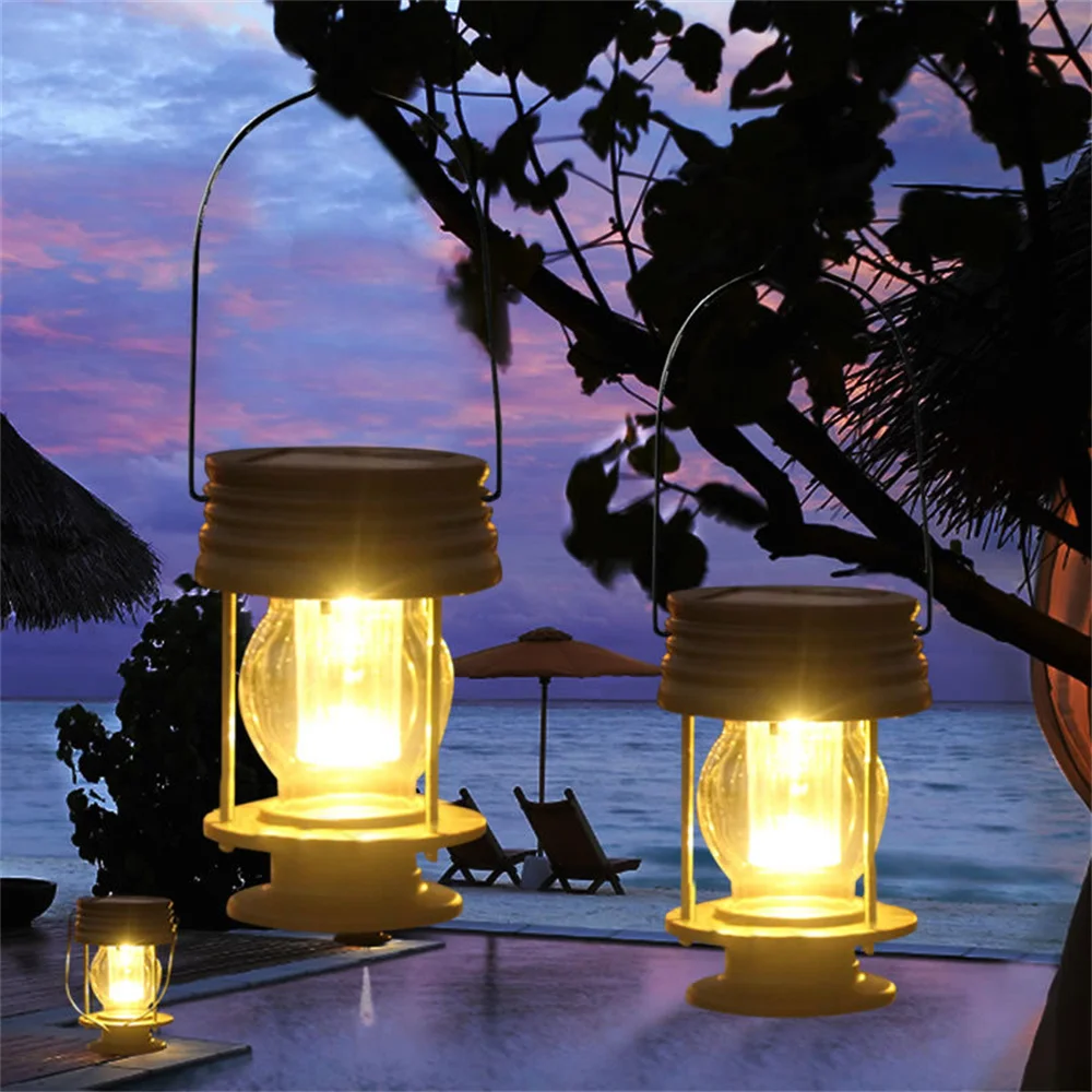 Solar Retro Lanterns Outdoor Hanging Solar Lights with Handle Solar Table Lamp for Pathway Yard Patio Porch Garden Decoration