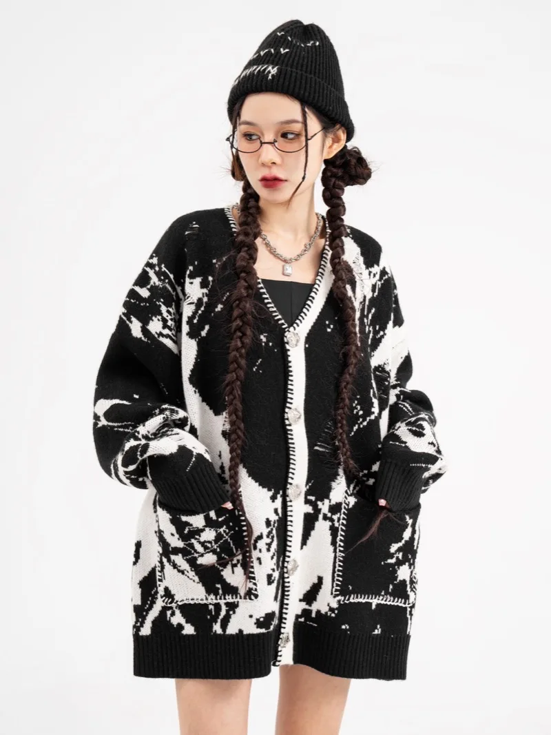 Fashion Patterns Knitted Sweater Mens Casual Jumper Knit Coats Streetwear Unisex Hip Hop Warm Loose Cardigan Knitwear Sweaters