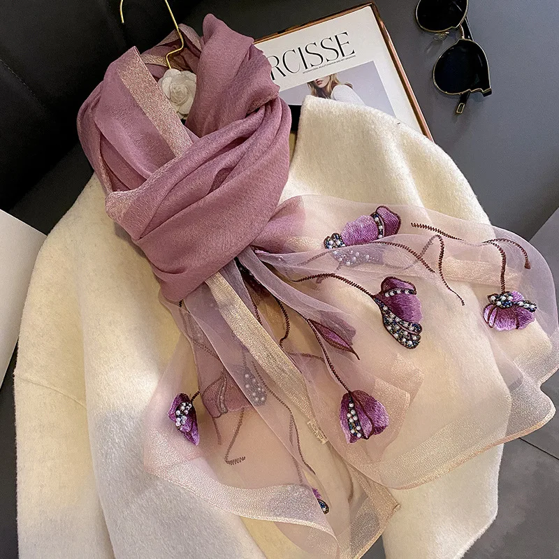 Sciarpa misto lana e seta semi trasparente con tulipani e perline per mezze stagioni (90*180cm) 69 Sciarpa misto lana e seta semi trasparente con tulipani e perline per mezze stagioni (90*180cm) - immagine 29