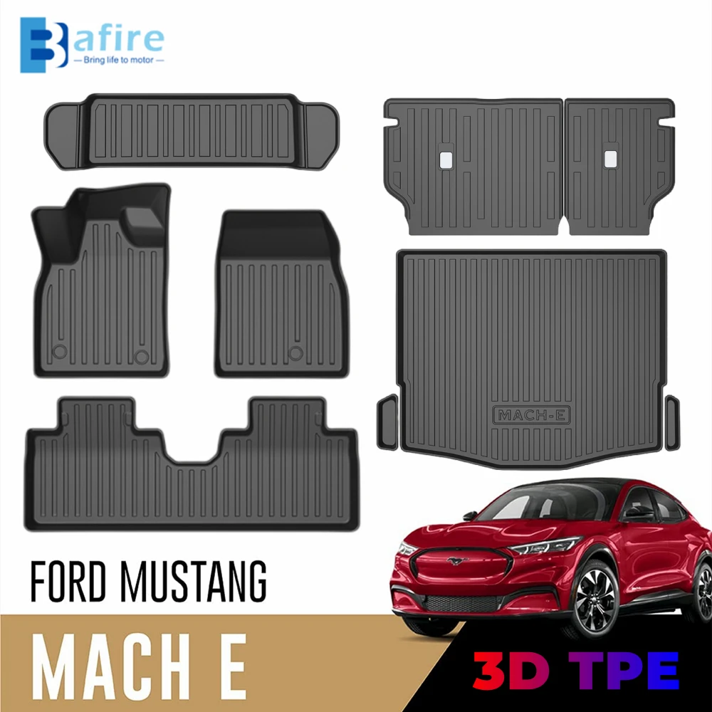 BAFIRE 3D TPE Floor Mats For Ford Mustang Mach-E 2021 2022 Custom Trunk  Backrest Mat Cargo Liner Waterproof All-Weather Carpets
