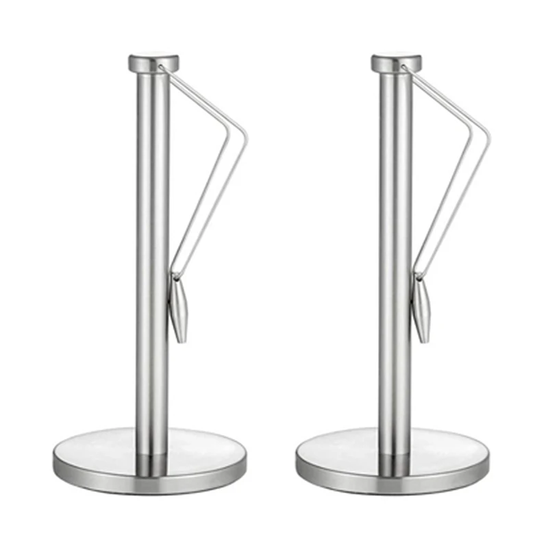 

2X Paper Towel Holder Stand With Base For Kitchen,Stainless Steel Paper Towel Dispenser,Prevent Paper Rolls From Falling