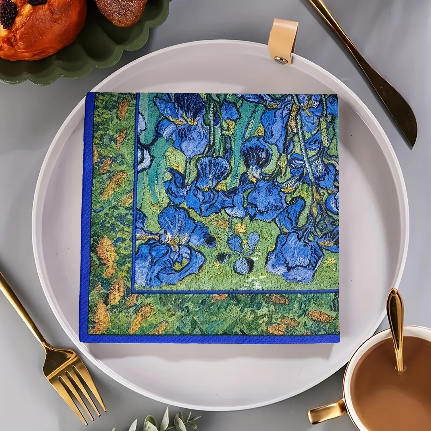 2D Flach, Van Gogh Iris | Faltbare Cocktail-Servietten, Ölgemälde-Blumendesign-Servietten, Getränkeservietten, Innovative Dekorative Servietten – Detail 2