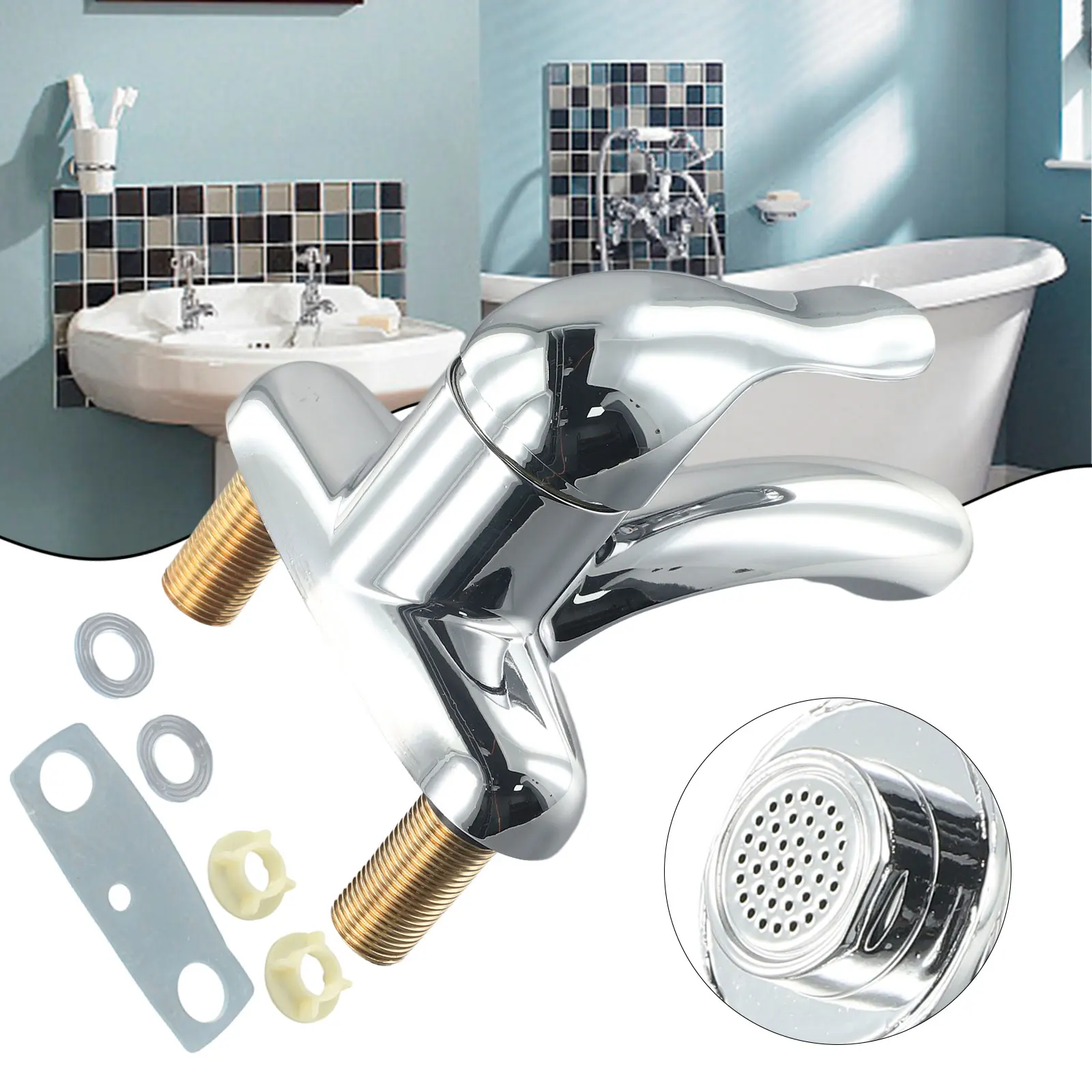 

10.5*14.1cm Double-Hole Basin Hot & Cold Water Faucet Bathroom Sink Mixing Valve Switch Bathroom Sinks Faucets