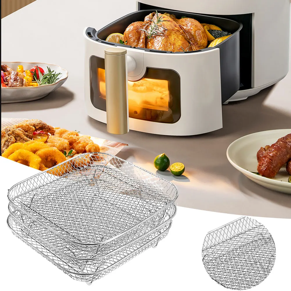 Air Fryer Rack 304 stainless steel Air Fryer Oven Grill Steamer 3 Layers Dehydrator Stand Stackable Mesh Grill Basket Air Fryer Accessories