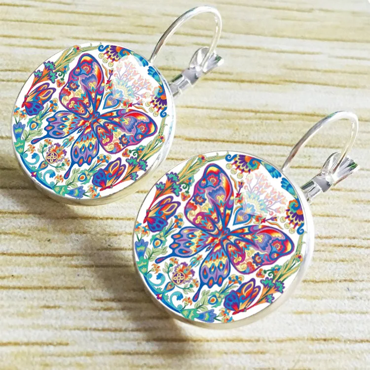 

Popular Jewelry Glass Pendant Alloy Earrings Retro Hot Selling Butterfly Pattern Earrings Gifts for Family or Friends
