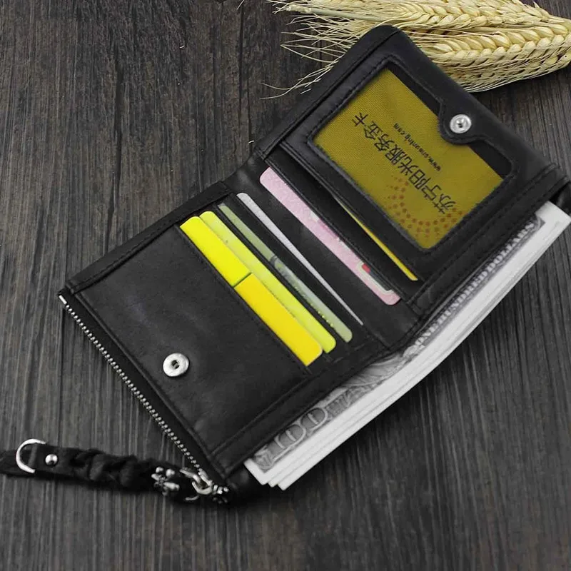 Vintage Genuine Leather Men's Wallet Foldable Buttons Purse Retro