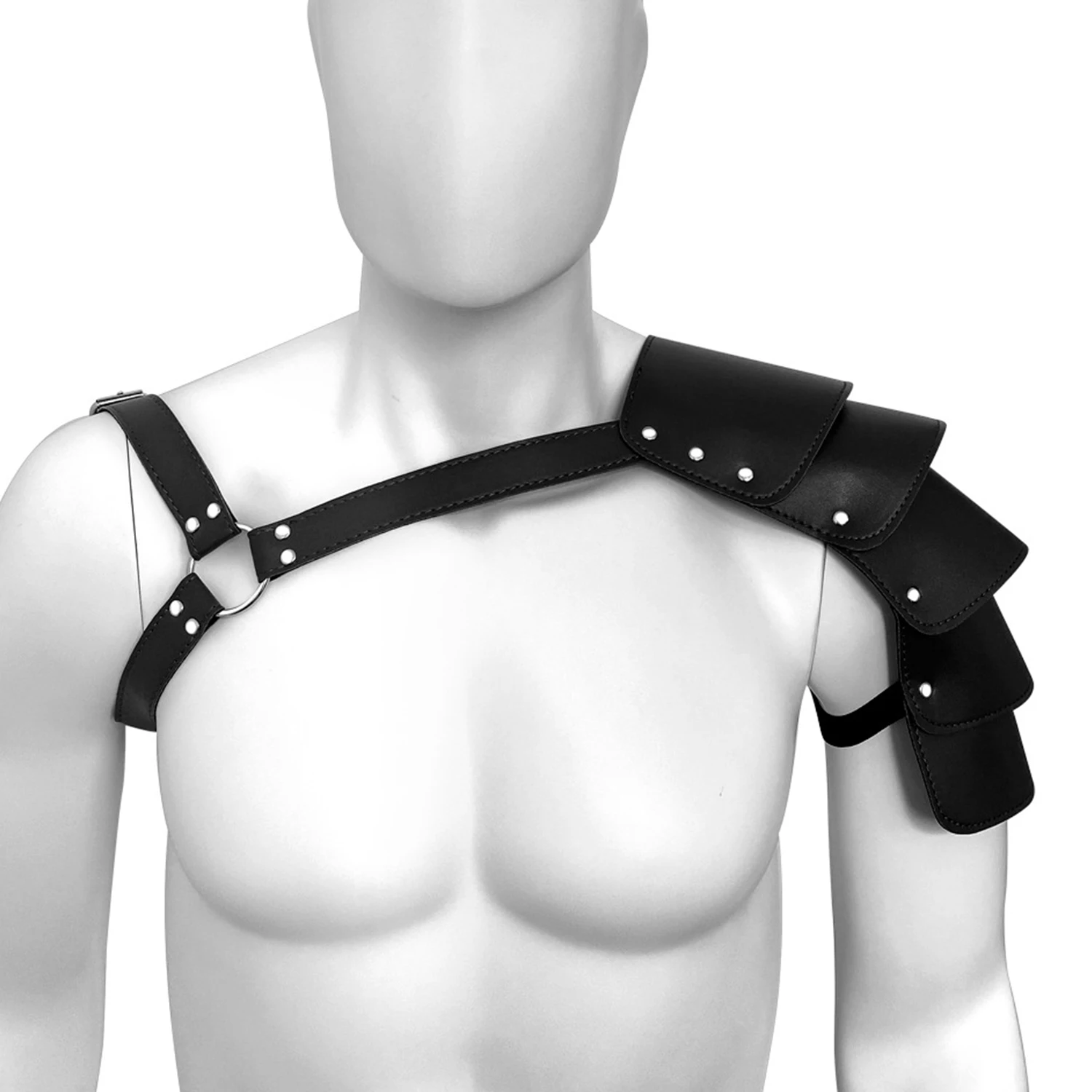 

Men Bondage Lingerie Gay Men Harness One Strap Leather Adjustable Body Chest Harness Bondage Cosplay With Shoulder Armors