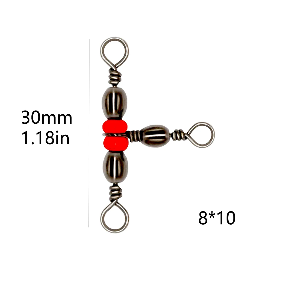 Fishing Connector 50pcs Fishing Connector Three Way Barrel Swivel Snap Ring 360Degree Beaded With Beads For Fishhook Lure Line Fishing Accessories