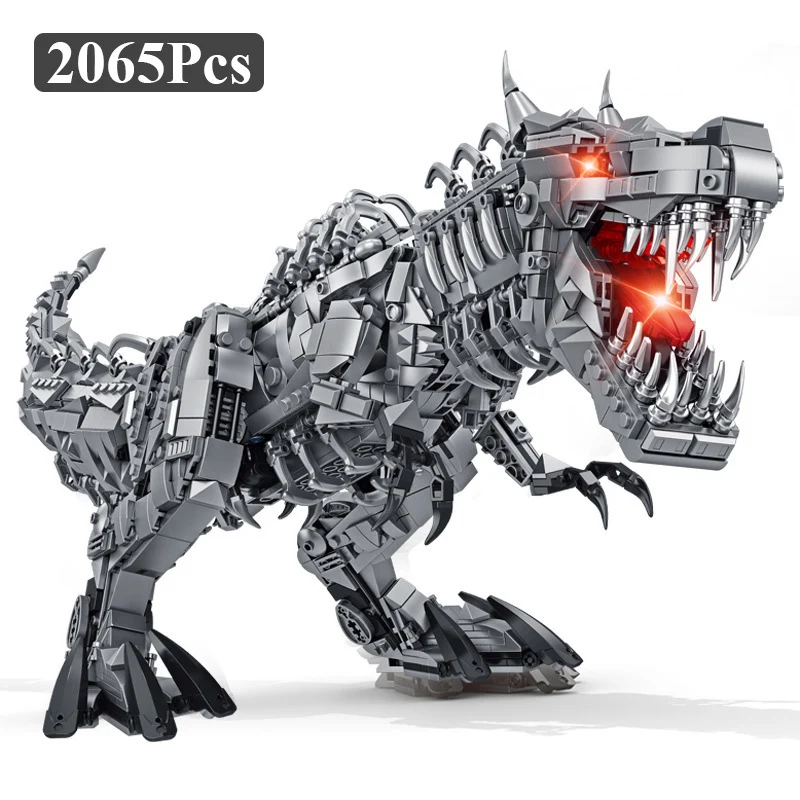 Jurassic Dinosaur World Mechanical Tyrannosaurus Rex Con Luci Model Building Blocks Large Dino T-Rex Moc Bricks Toys Kid Gift