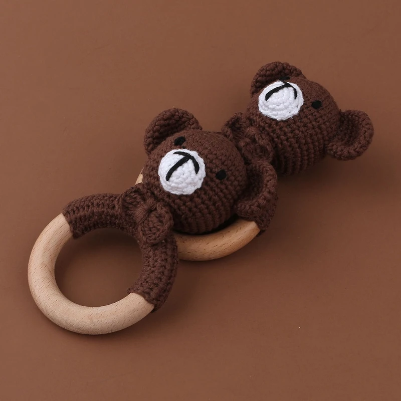 

Cotton Thread Crochet Animal Rattle Knitted Hand Baby Teether Wooden Ring 69HE