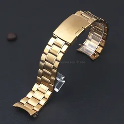 Sleek Stainless Steel Curved End Watchband Bracelet - 22mm (Gold)