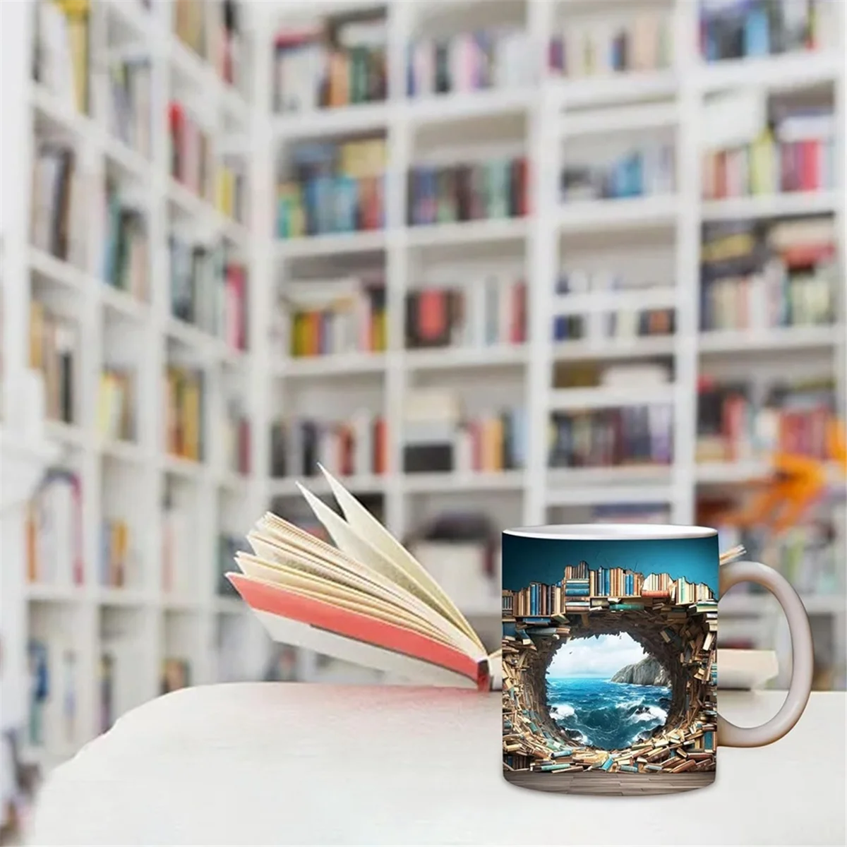 

3D Bookshelf Mug 11Oz - A Library Shelf Cup, Library Bookshelf Mug, Book Lovers Coffee Mug, Creative Space Design No.5