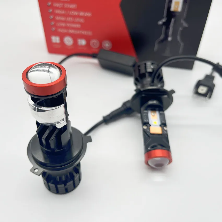 Canbus LED 미니 프로젝터 램프, 오토바이 헤드라이트, 자동차 전구 변환 키트, 하이/로 빔, 100W, 30000LM, H4, 9003, H7, 3D 렌즈