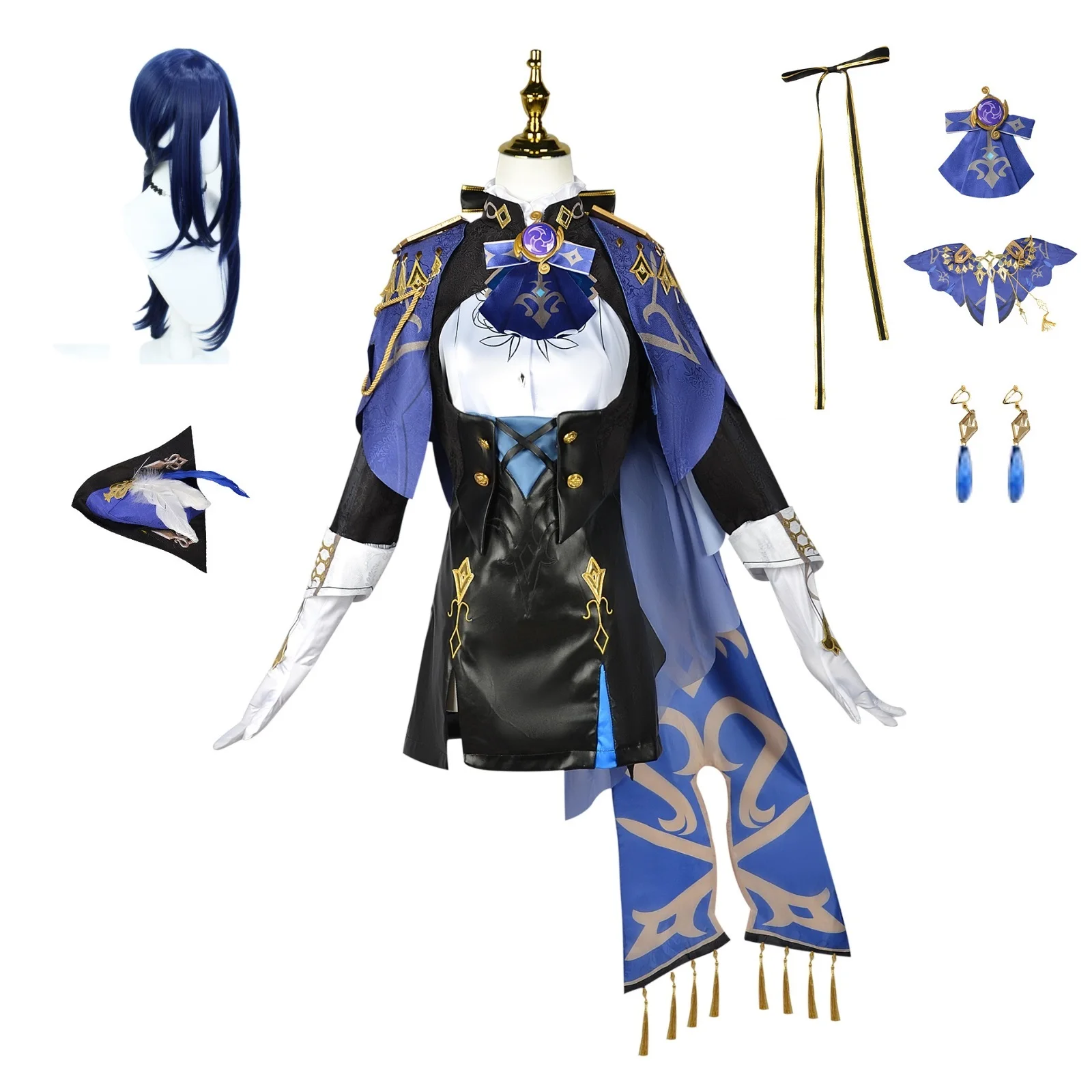 

Cos Fontaine Clorinde Cosplay Costume Uniform Genshin Impact Dress Wig Hat Cloak Earrings Gloves Full Set Halloween Clothes