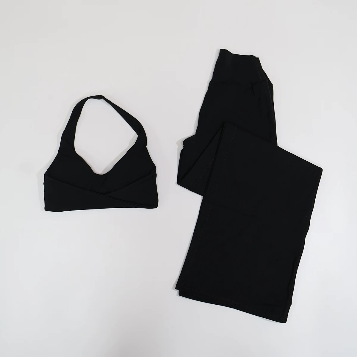 Sommer 2-teiliges Damen Schnelltrocknendes Trainingsset U-Ausschnitt Sport-BH Yoga-Top mit Weiten Geraden Hosen Fitness Workout-Set – Detail 23
