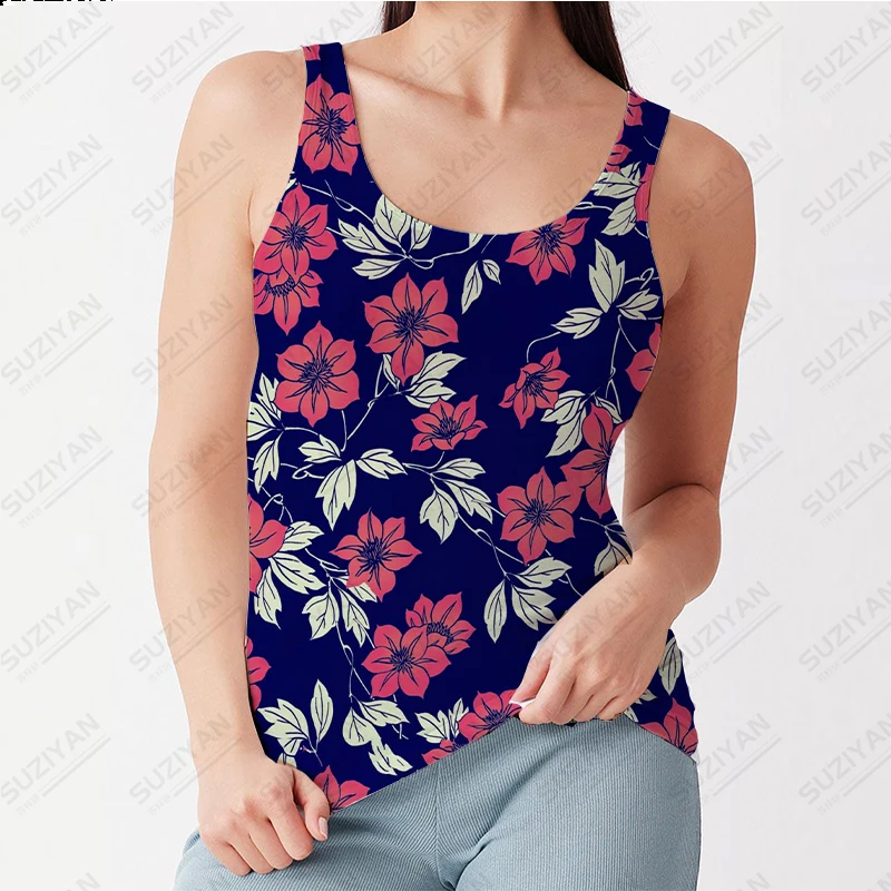 

New Fashion Tight Women's Tank Top Elegant Casual 3D Printing Women's Sleeveless Flower Temperament Summer Street Slim Fit Top