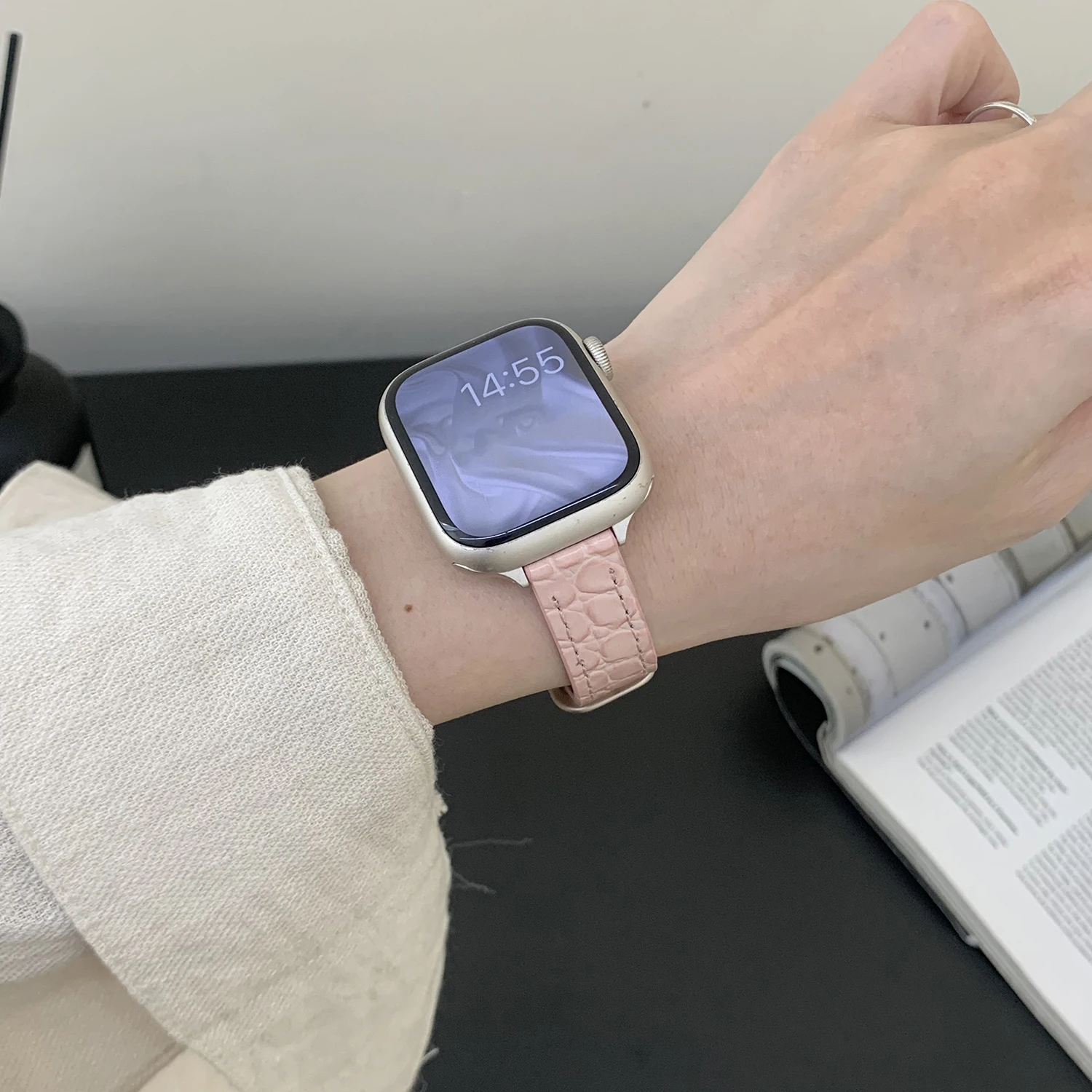 Strukturiertes Lederarmband 14 mm für Apple Watch 49 46 45 44 42-38 mm S10 S11 Business-Armband Armband Uhrenzubehör – Detail 29