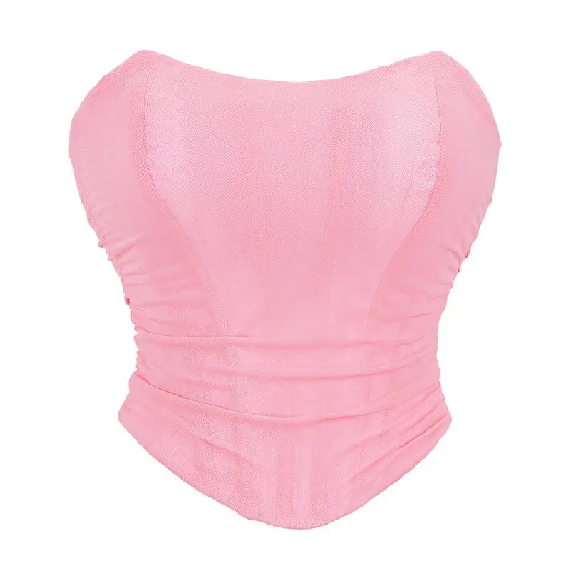 

Breathable Mesh Fold Crop Top Corset Female Underwear Sleeveless Off Shoulder Bustier Top Korset Streetwear