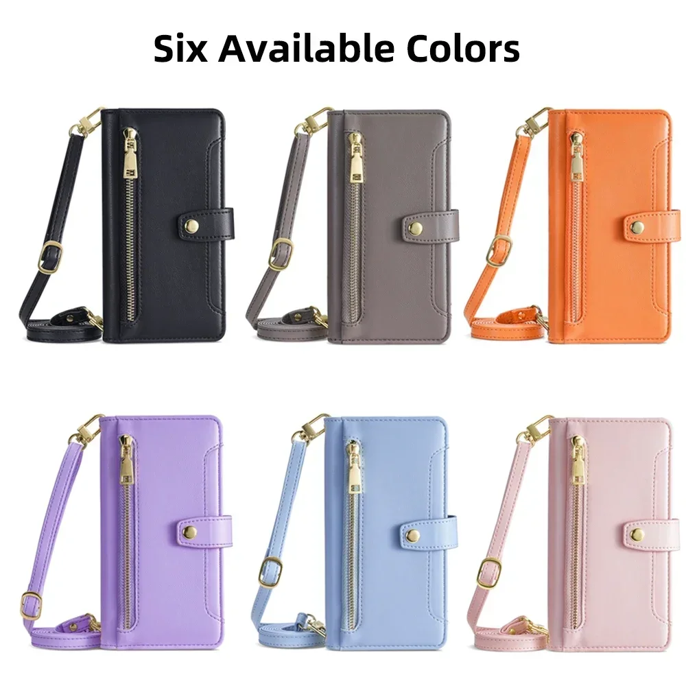 Zipper Wallet Crossbody Phone Case with Lanyard and Card Slots - Flip Design