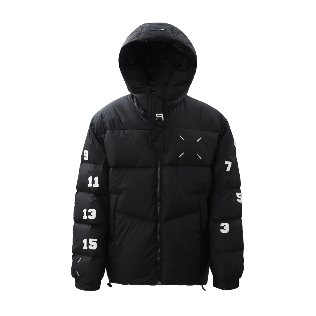 

MM Brand Winter Luxury Women Men Hooded Down Jacket Zip-up Loose Fit Duck Down Padded Men Logo Embroidery Jacket Coat