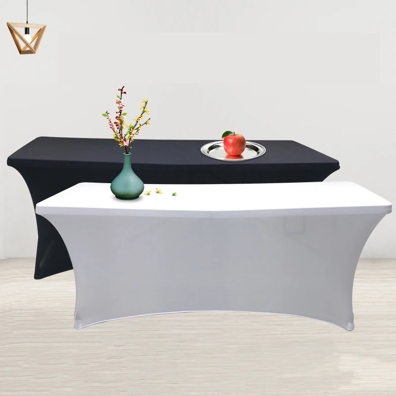 

Elastic Tablecloth Wedding Hotel Birthday Dining Decor Rectangular Spandex Table Cloth Stretch Black White Table Cover 4 6 8 FT