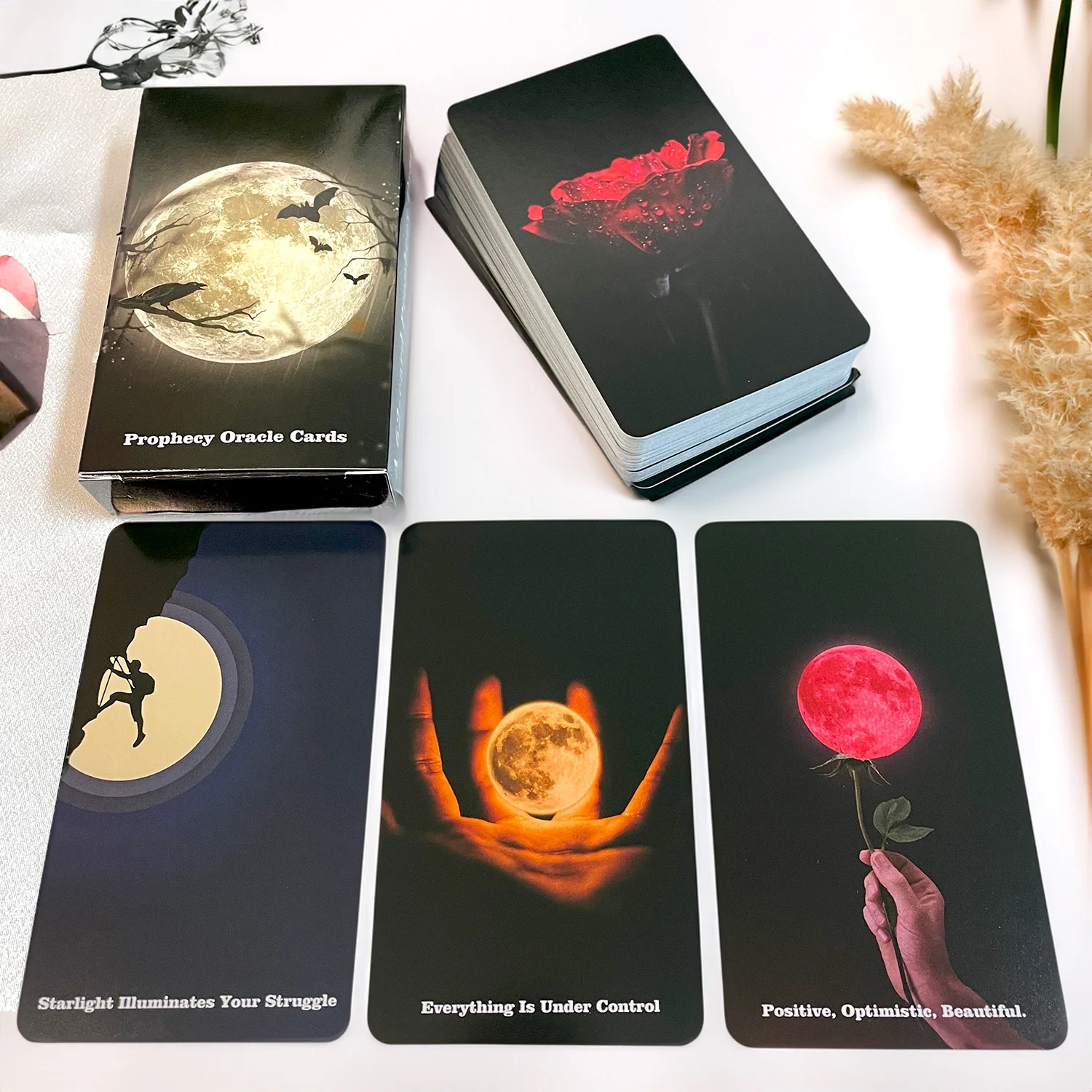 

12×7cm Beautiful English Oracle Tarot Cards 62 Mysterious Moon Phase Event Messages Prophecy and Divination Runes