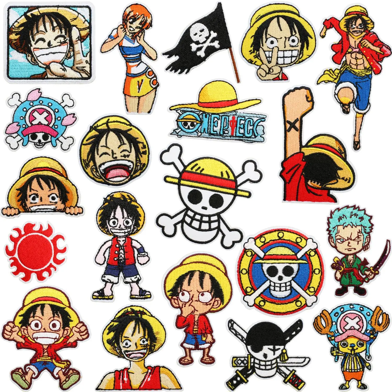 Neue One Piece Stickerei-Aufnäher Kawaii Anime-Figur Luffy für Kleidung Aufkleber für Jacke Cartoon-Dekor Hosen Tasche Kleidung Patch