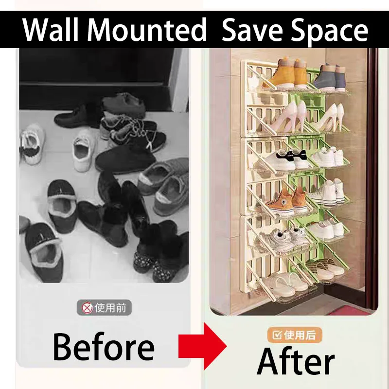 2 in 1 Foldable Bag Rack Stands Shoe Rack Living Room Behind Door Space Saving Hallway Wall Mounted Folding Shoe Cabinet Slit
