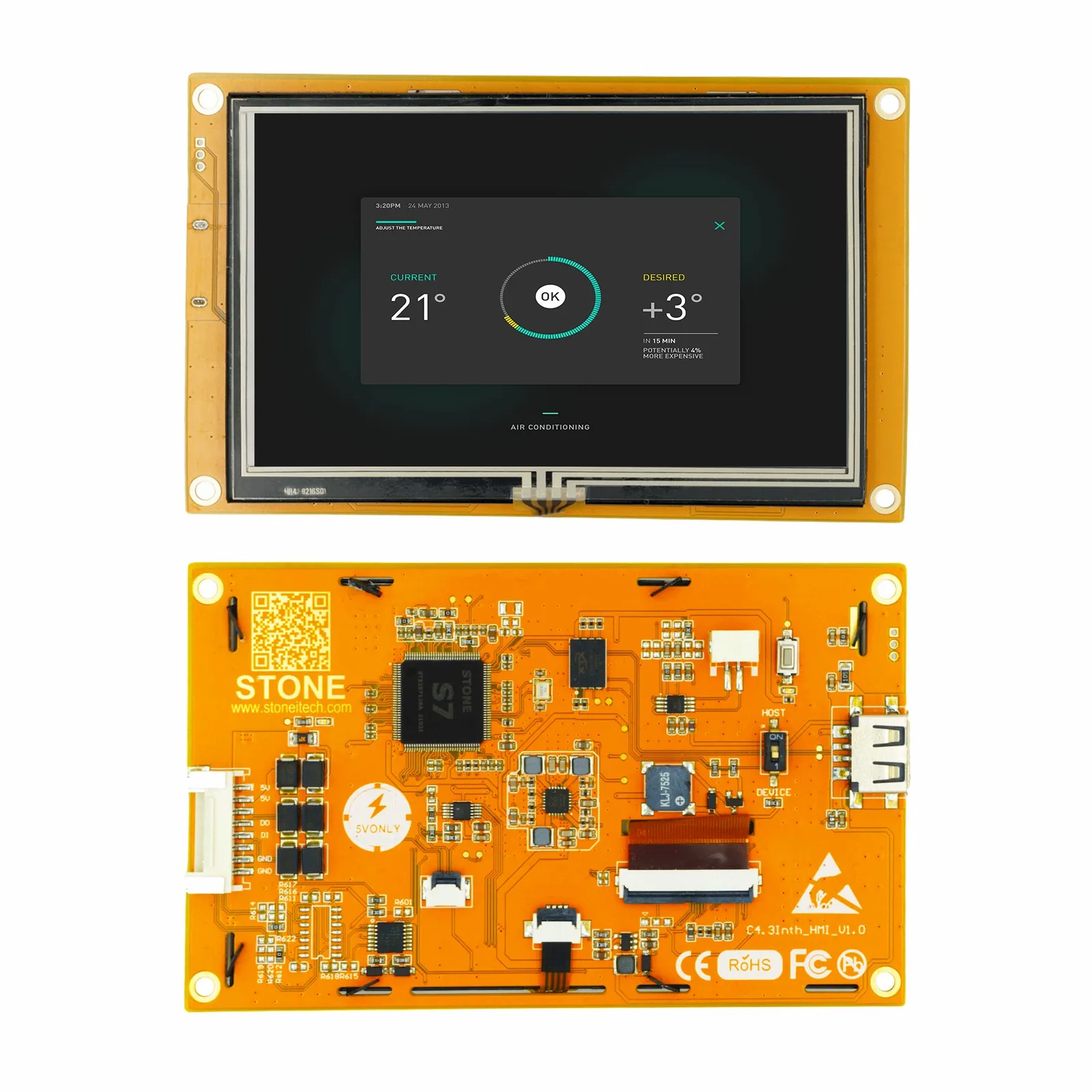 4.3 Inch LCD-TFT HMI Display Module Intelligent Series RGB 262K Color Resistive Touch Panel for Industrial Equipment Control