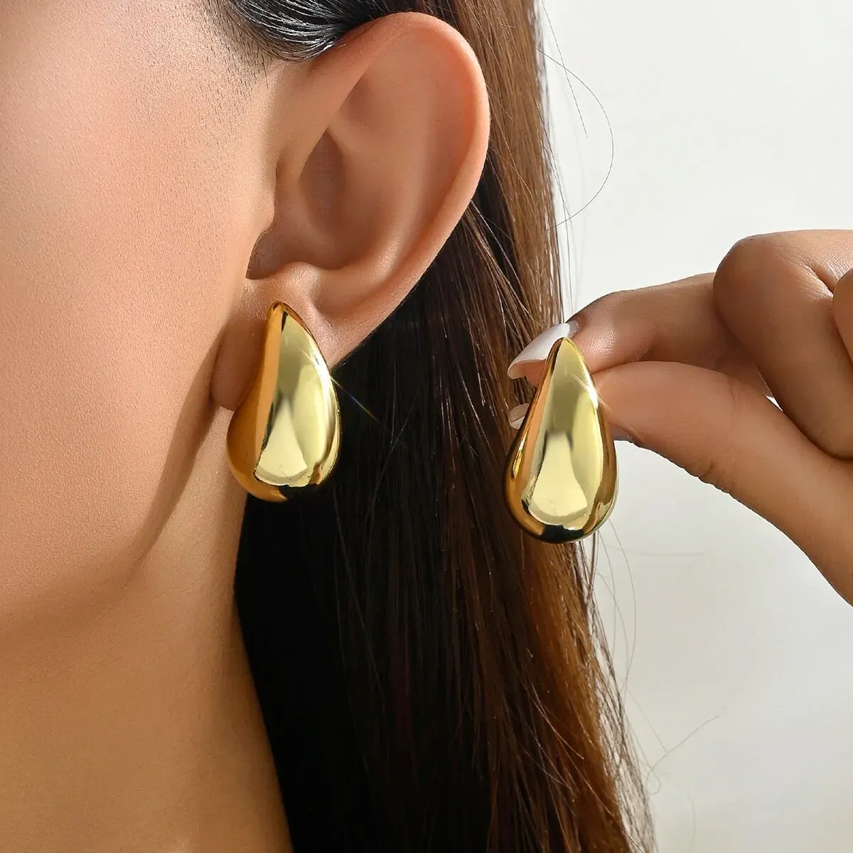 Drop Earrings Dome Teardrop Earrings 3CM Water Drop Earring for Women Chunky Hollow Smooth Exaggerated Thick Large Jewelry