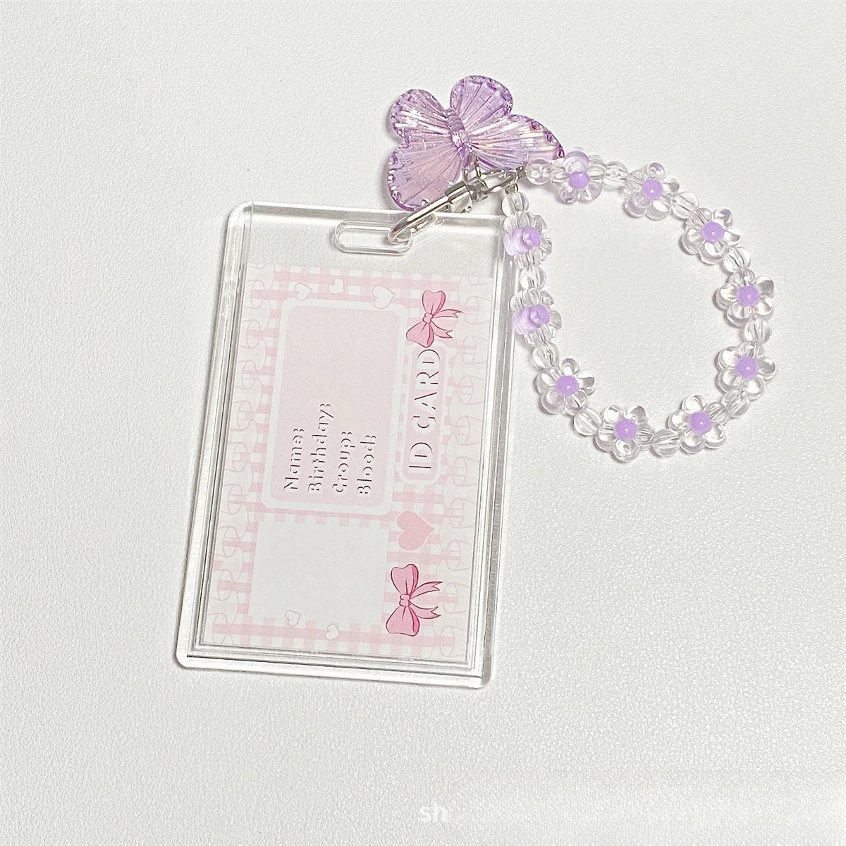 Vertical Card Cover Keychain Transparent Card Storage Sleeve Butterfly Heart Pendant Cute Photo Protector Pouch INS Stationery