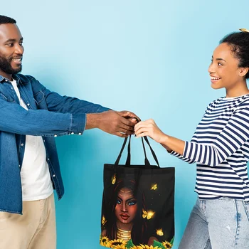 4 Pack African American Tote Bags for Women - Afro-Inspired Cartoon Art Print Large Canvas Shoulder Bags, Durable Stylish Handba 1