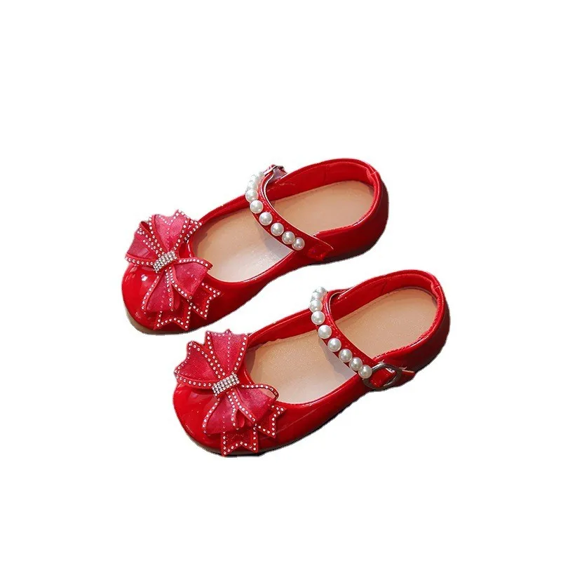 Red Black Childrens Leather Shoes Girls Princess Shoes For Party Wedding Kids Dance Performance Chaussure Fille 3-12T