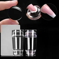 Heallor Transparent Nail Stamper with Scraper 2pcs Jelly Silicone Stamp for French Nails Manicuring Kits Nail Art Stamping Tool 1