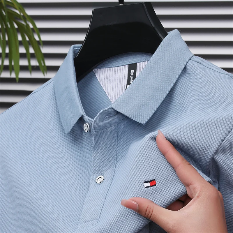 Luxury Quality Men’s Polo Shirt 2024Summer New Lapel Embroid Short Sleeve 100%Cotton T-shirt Korean Trend Fashion Men’s Wear Top