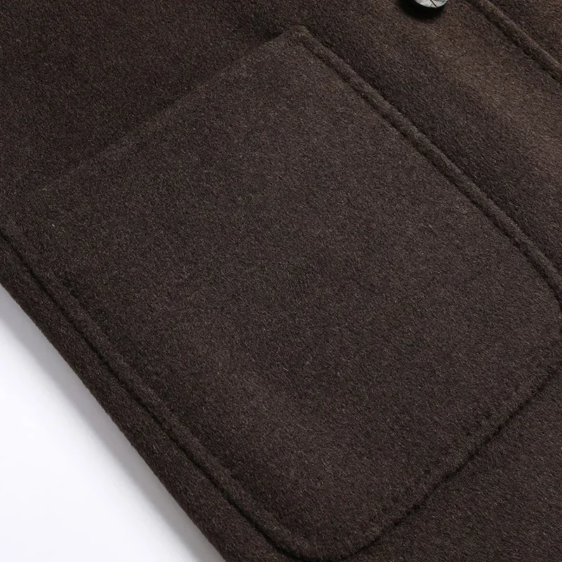 남성용 대형 포켓 미디엄 롱 후드 착용, 수제 양면 모직 코트, 사이즈 M, L, XL2XL, 3XL, 겨울 패션, 신상
