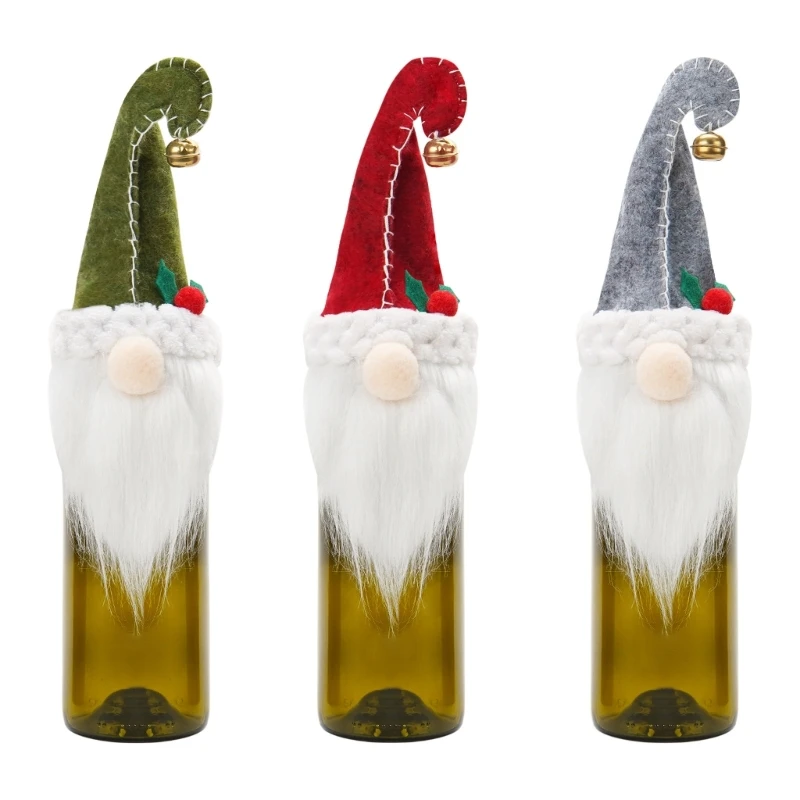 

Christmas Gnome Wine Bottle Cover White Beard Party Desktop Decor Present