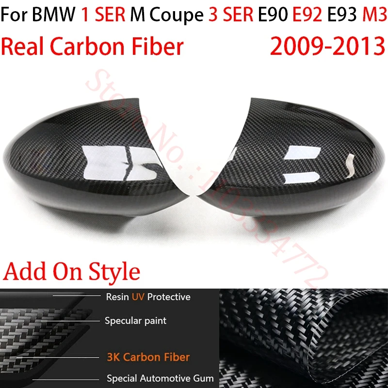 

Rearview Mirror Cover For BMW 1 3 Series M Coupe E90 E92 E93 M3 2009-2013 Real Carbon Fiber Side Mirror Shells Add on Frame