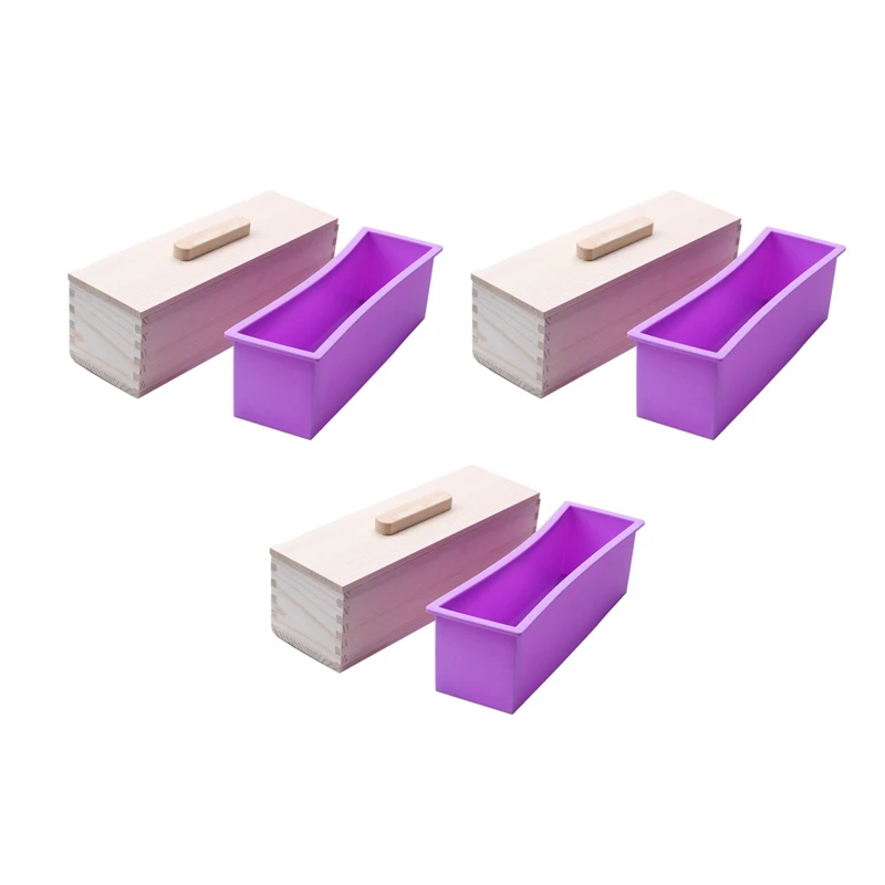 

3 прямоугольная деревянная форма для мыла с силиконовой крышкой, форма для мыла в виде булочек, инструмент «сделай сам», форма для мыла в виде свечи, 1200 г