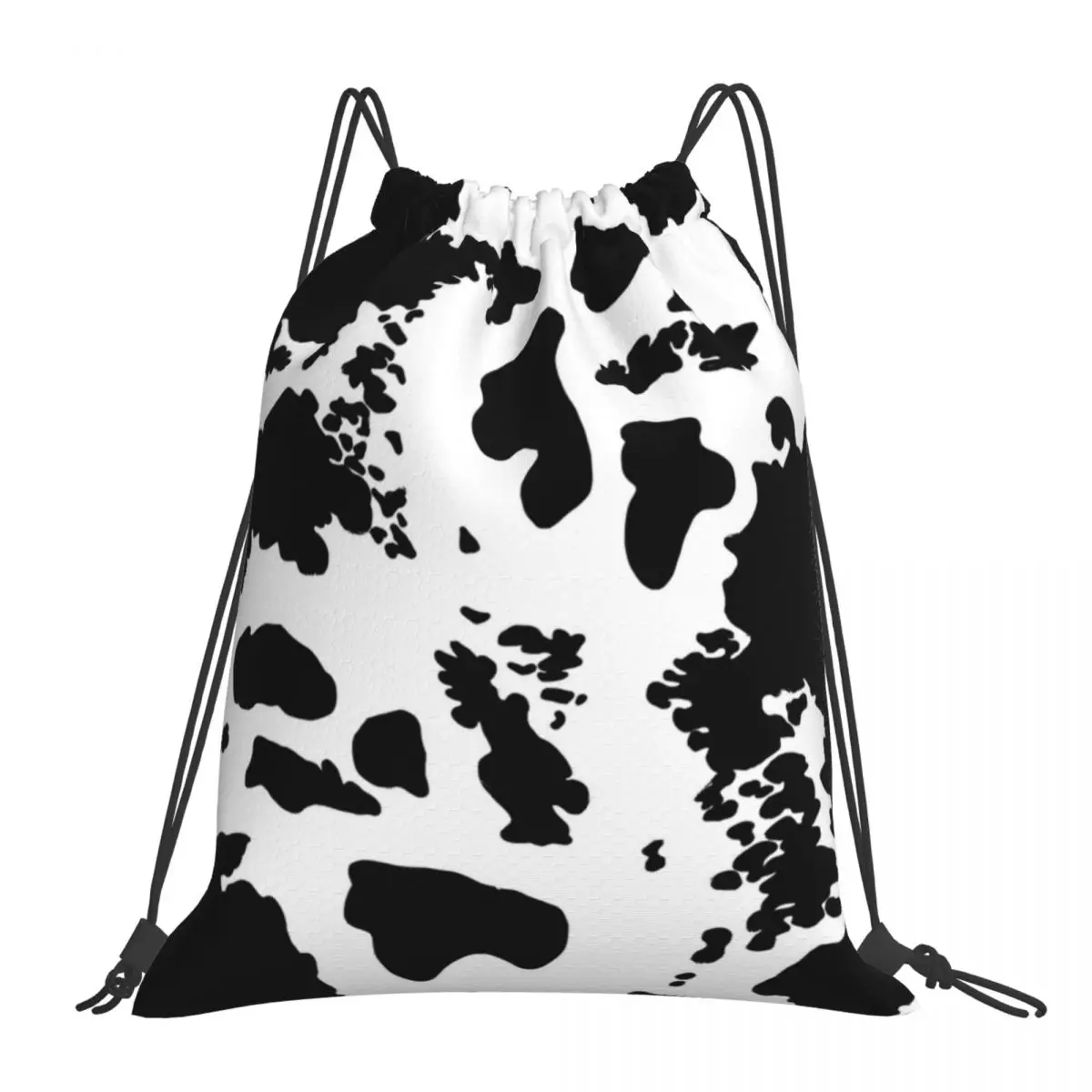 

Черно-белые рюкзаки из воловьей кожи с принтом, повседневные Портативные Сумки на шнурке, сумка на шнурке с карманами, спортивная сумка, сумки для книг
