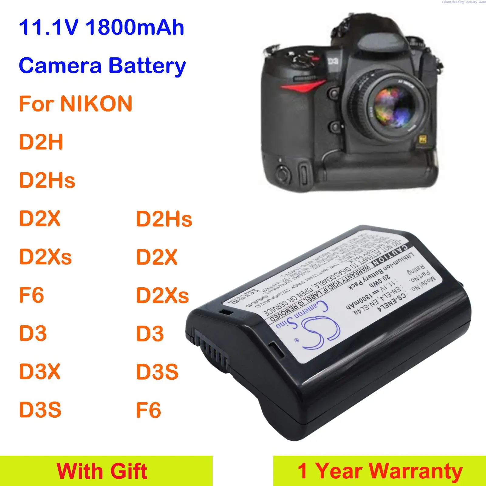 Batteria Per Fotocamera Da 1800Mah En-El4, En-El4A, En-El4E Per Nikon D2H, D2Hs, D2X, D2Xs, F6, D3, D3X, D3S