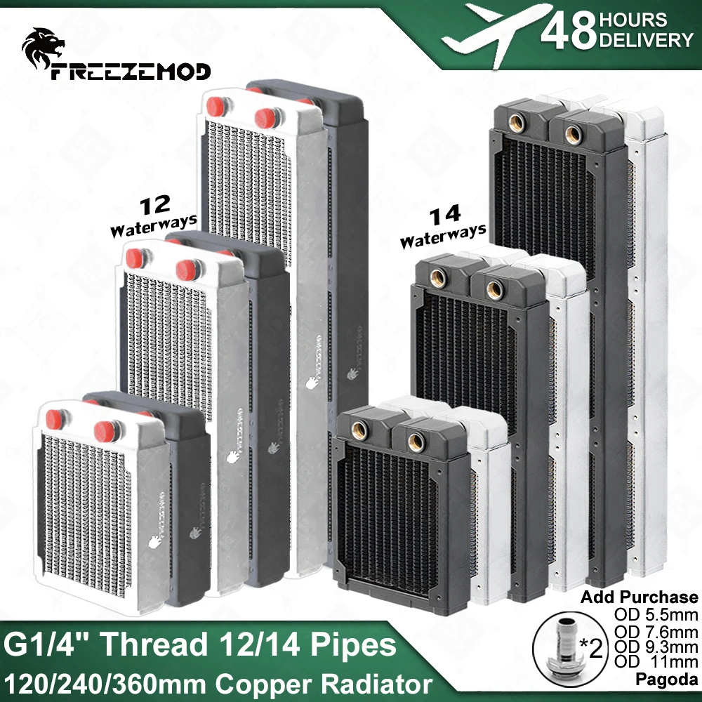 新品/FREEZEMOD/銅ラジエーター Freezemod-銅製水冷ラジエーター,7mmラウンドチューブ,g1/4スレッド,pc