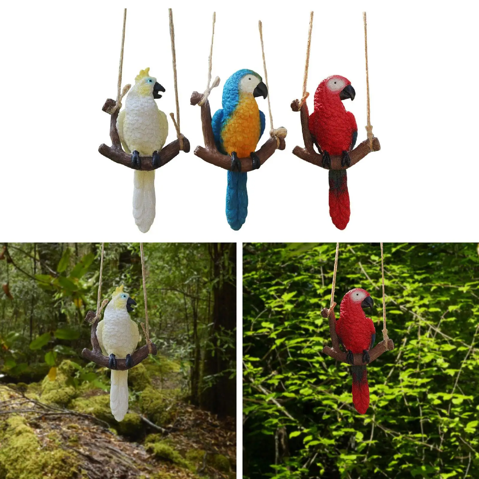Garden Parrot Figurine Hanging Decoration Micro Landscape Cute Resin Garden Bird Statue for Porch Home Indoor Outdoor Lawn Yard