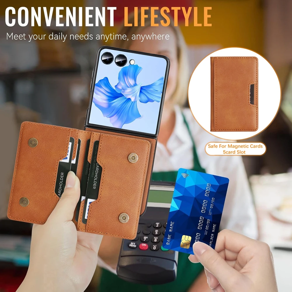 Magnetic Leather Phone Case with Card Holder & Kickstand, Wireless Charging Compatible